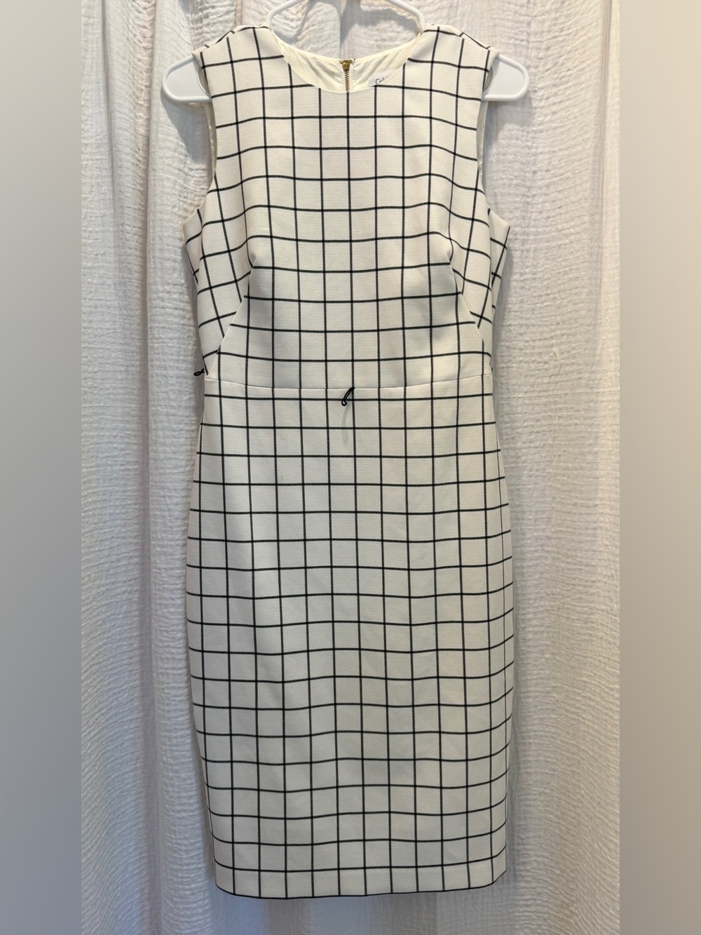 Calvin Klein Windowpane Grid Sleeveless Sheath Dress White Black
